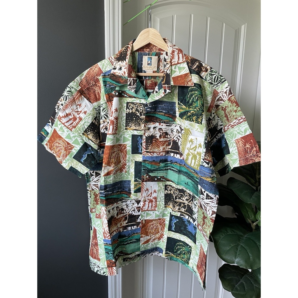 Vtg Kahala John Severson Collection Hawaiian L Shirt Cotton Patchwork Golf Surf